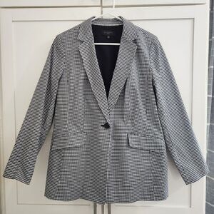 Talbots Gingham Blazer Jacket Petite Womens 14 Black White Office Suit Academia